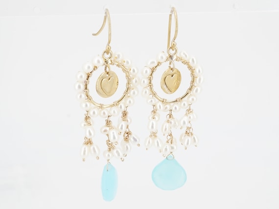 vintage gold filled pearl and chalcedony earrings - image 1