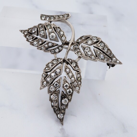 Antique Victorian sterling & paste leaf cutout br… - image 2