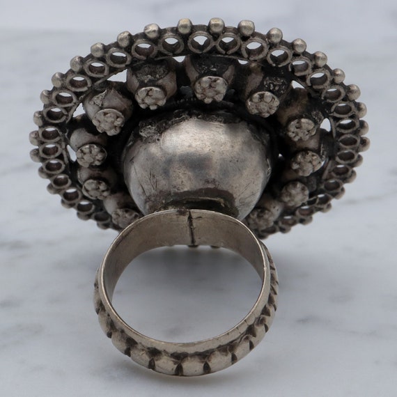 Massive antique tribal silver lapis disc ring, sz… - image 6