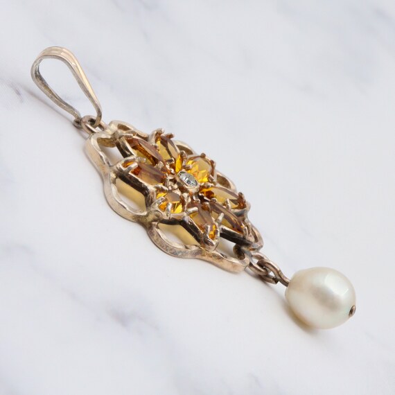 Antique 10k gold paste and cultured pearl flower … - image 10
