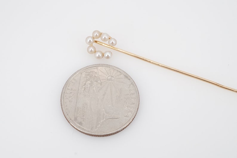 vintage 14k gold cultured pearl stick pin ww