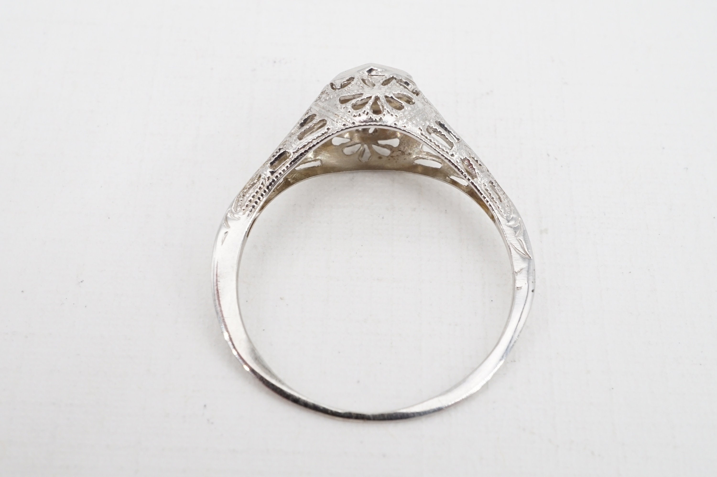 Size 5.5 antique deco 18k white gold filigree diamond ring | Etsy