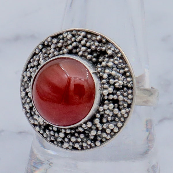 Vintage sterling, carnelian & applied bead ring, sz 9.25