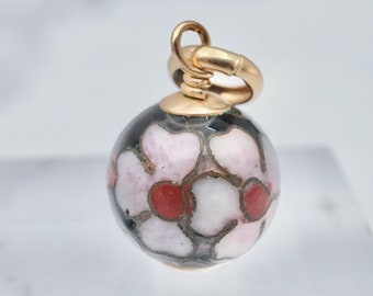 Vintage 14k gold and black cloisonne enamel bead pendant