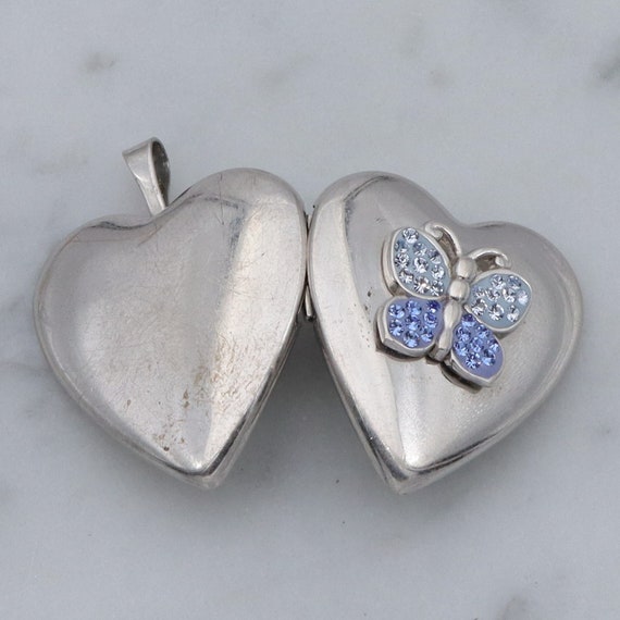 Vintage sterling, enamel & rhinestone heart locke… - image 5