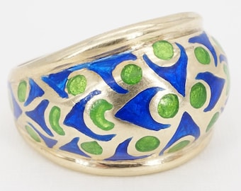 size 6 vintage 14k gold modern enamel dome ring - ww