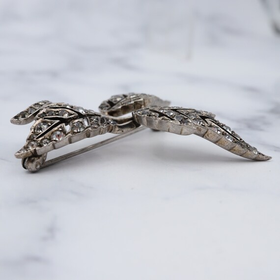 Antique Victorian sterling & paste leaf cutout br… - image 9