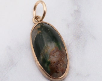 Antique victorian 10K gold green turquoise with quartz inclusions pendant