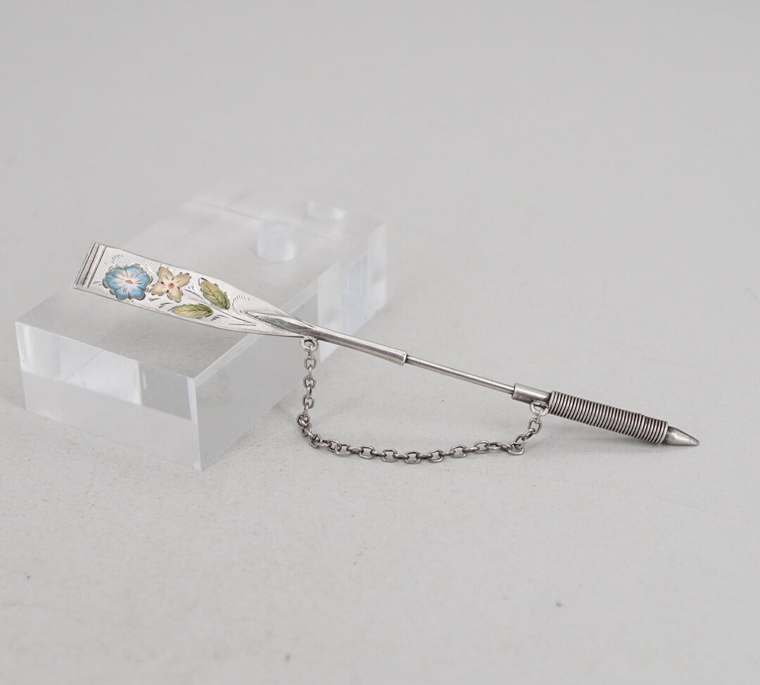 Antique WGC Clark Co. Sterling Silver and Enamel Flowers Jabot Lapel