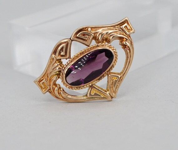 Antique Nouveau 10K Gold and Purple Glass Brooch … - image 1