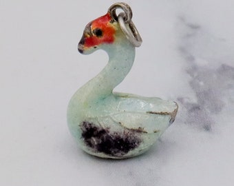 Rare Antique sterling & enamel double sided goose charm