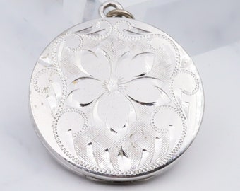 Vintage Binder Brothers rhodium plated engraved sterling locket pendant