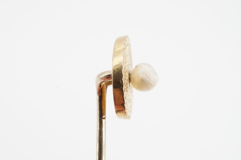 antique 18k gold engraved stick pin with 4mm natural pearl ww