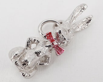 vintage sterling enamel bobble head easter bunny charm