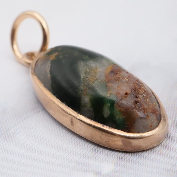 Antique victorian 10K gold green turquoise with q… - image 2
