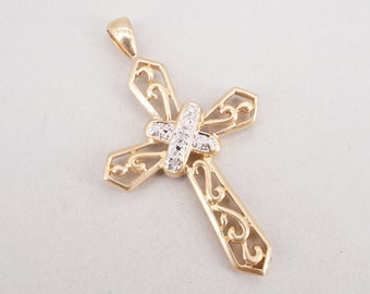 Vintage Gold Plated Sterling Silver & Diamond Cross Pendant
