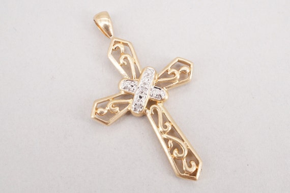 Vintage Gold Plated Sterling Silver & Diamond Cro… - image 1