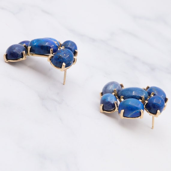 Vintage 14k gold lapis lazuli cluster post earrin… - image 6