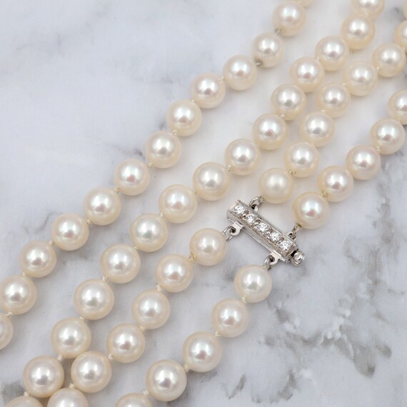 Antique Deco 7mm cultured pearl double necklace w… - image 2