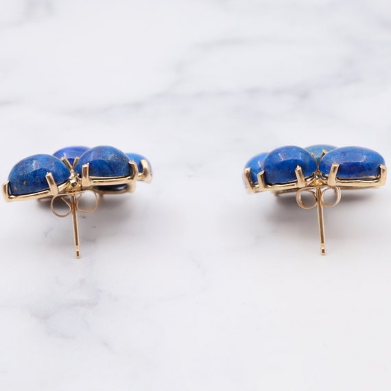 Vintage 14k gold lapis lazuli cluster post earrin… - image 5