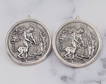 Vintage sterling “The Conquest” Assyrian lion hunting medallion cufflinks