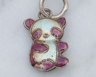 Vintage Chinese export sterling silver & cloisonne enamel double sided teddy bear charm