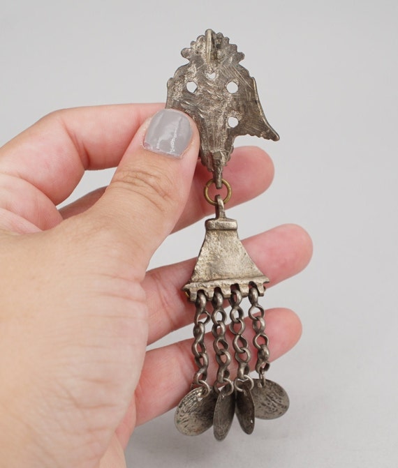 Antique Tribal Afghan Silver and Glass Pin - image 5