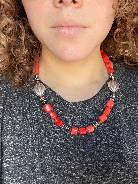 vintage sterling bamboo coral and hematite neckla… - image 5