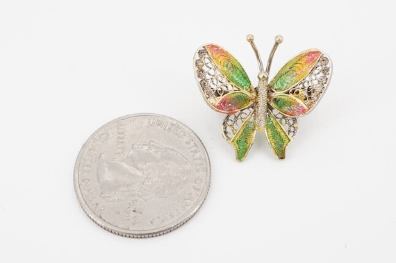 vintage 800 silver gilt filigree enamel butterfly… - image 2