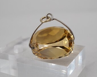 Antique Victorian Faceted Citrine Spinning Signet Fob with Sterling Silver Wire