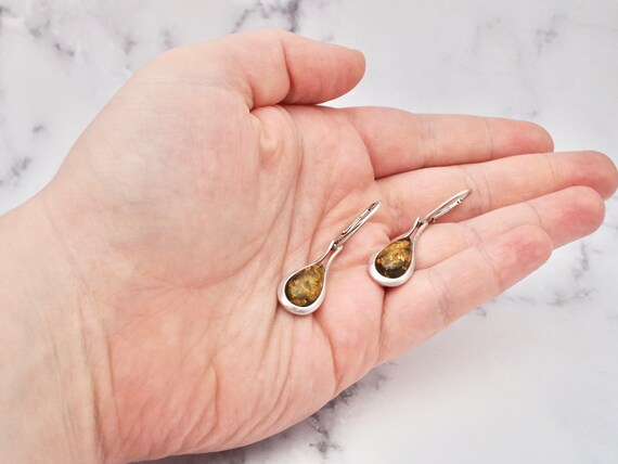 Vintage sterling and amber drop earrings - image 5