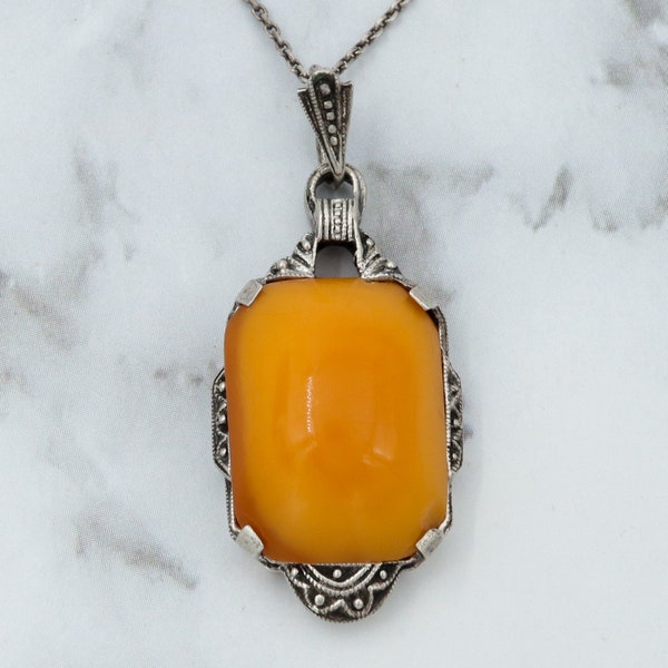 Collier ancien en ambre caramel écossais et argent 835, Allemagne