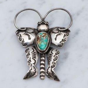 Spilla vintage a forma di farfalla in argento sterling e turchese di Joe Eby