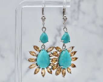 Vintage sterling, turquoise, & citrine drop earrings