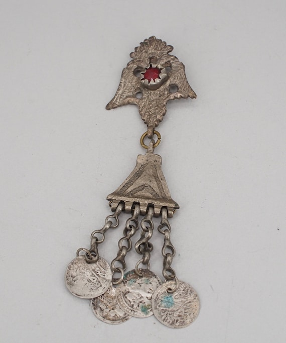 Antique Tribal Afghan Silver and Glass Pin - image 4