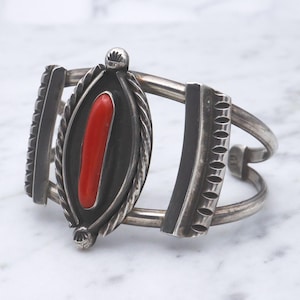 Vintage Navajo coral and sterling silver cuff bracelet