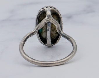 Bague Vintage Argentée Avec Perle Turquoise - Taille 57, Bijou Ancien Et élégant