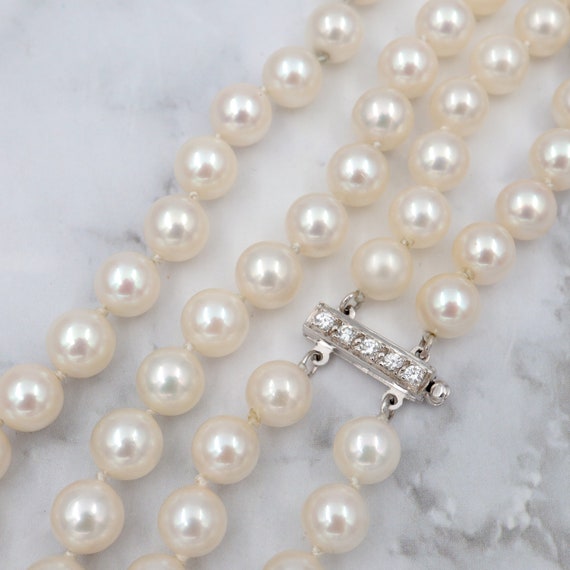 Antique Deco 7mm cultured pearl double necklace w… - image 1