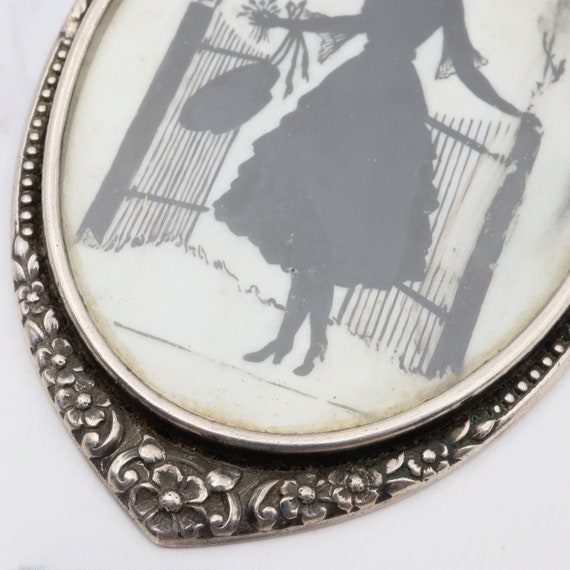 Antique sterling hand painted silhouette portrait… - image 6