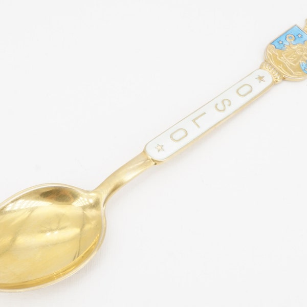 aksel holmsen norway gold plated sterling silver and guilloche enamel oslo souvenir spoon