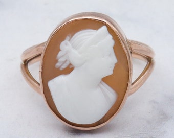 Anillo antiguo victoriano de oro de 9 quilates con camafeo de concha, talla 6,75