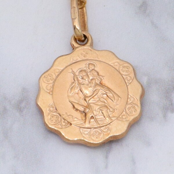 Vintage Italian 10k gold St. Christopher medallion necklace