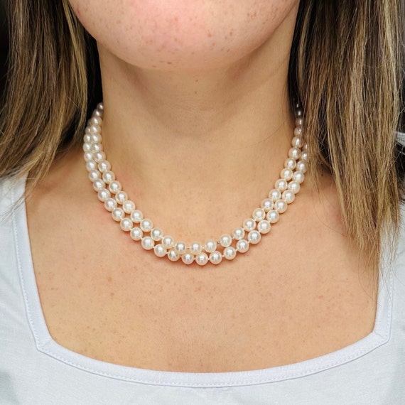 Antique Deco 7mm cultured pearl double necklace w… - image 9