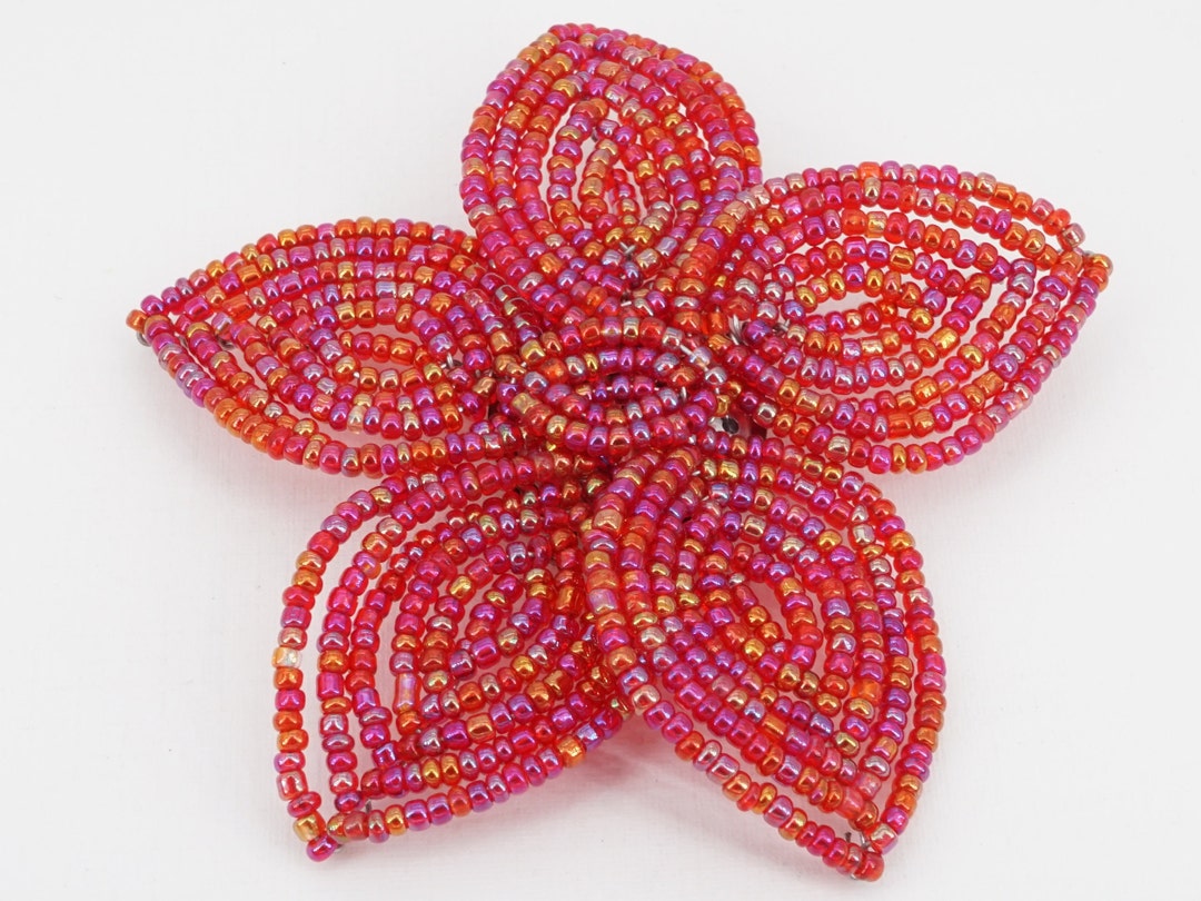 Vintage Iridescent Glass Beaded Flower Brooch on Wire Etsy
