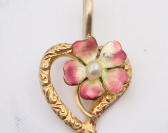 Antique victorian 14K gold, enamel & seed pearl pendant