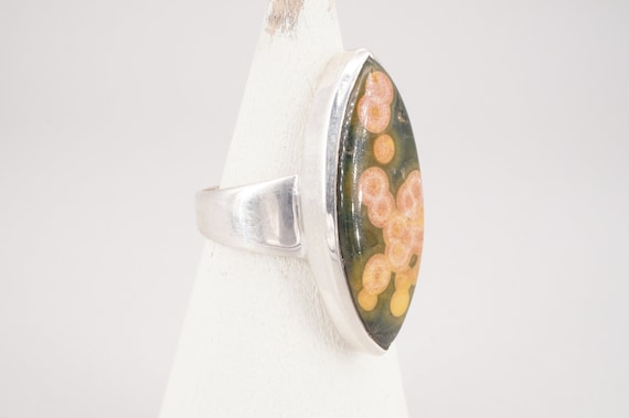 Vintage Sterling Silver & Ocean Jasper Ring, Size… - image 2
