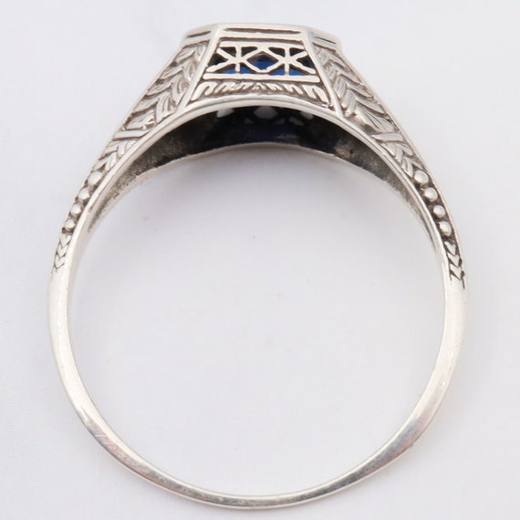 Art Deco style sterling filigree faux sapphire ri… - image 9