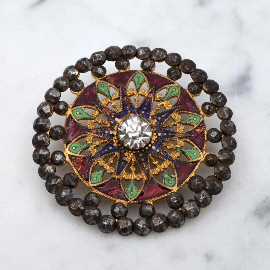 Large Antique French Champleve & Cut Steel Brass Button - Etsy