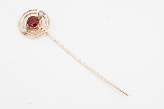 vintage 10k gold glass and seed pearl stick pin -… - image 2