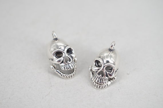 sterling silver hinged jaw skull head pendant - image 1